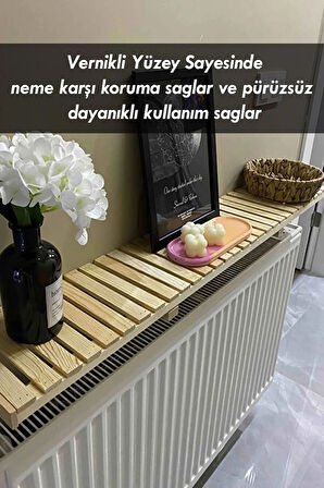 Montajsız Petek Üstü Raf, Ahşap Petek Üstü Dresuar, Kalorifer Üstü Kitaplık & Dresuar Raf 40 x 18 CM