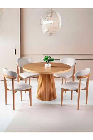 Milas Natural Ahşap Bohem Yemek Masası 120x120