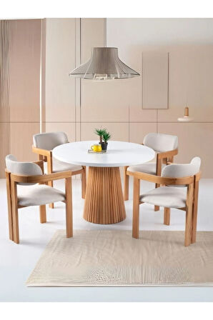 Milas Natural Ahşap Bohem Yemek Masası 110x110