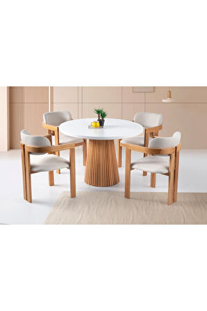 Milas Natural Ahşap Bohem Yemek Masası 110x110