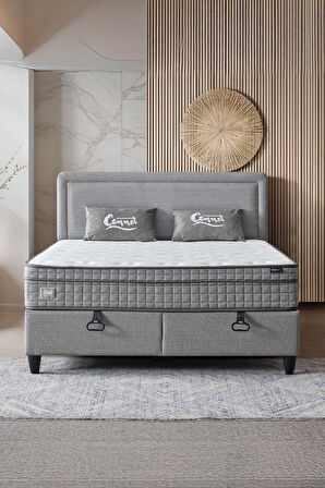 Melisa Çift Kişilik Sandıklı Baza + Full Ortopedik Antibakteriyel Paket Yaylı Visco Yatak + Başlık 3 lü Set