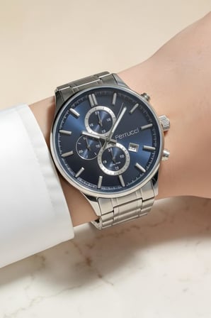 Takvimli Lacivert Kadranlı 42 mm Çelik Kordon Erkek Kol Saati 3 ATM Su Geçirmez 2 Yıl Garantili