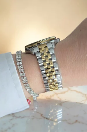 Bileklik Hediyeli Altın/Metalik Kadın Kol Saati 35 mm Baget Taşlı Çelik Kordon 2 Yıl Garantili