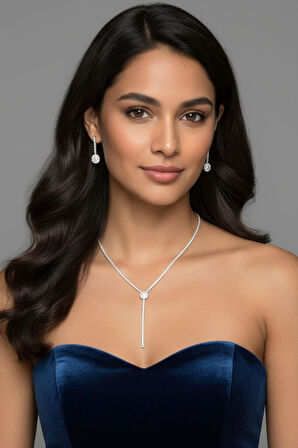 Kolye ve Küpe Düğün, Kına, Nişan Gelin 2'li Taşlı Takı Seti