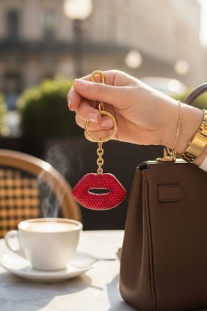 Accessories Altın Ve Kırmızı Renk Dudak Figürlü Taş Detaylı Çanta Charm/ Anahtarlık