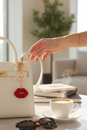 Accessories Altın Ve Kırmızı Renk Dudak Figürlü Taş Detaylı Çanta Charm/ Anahtarlık
