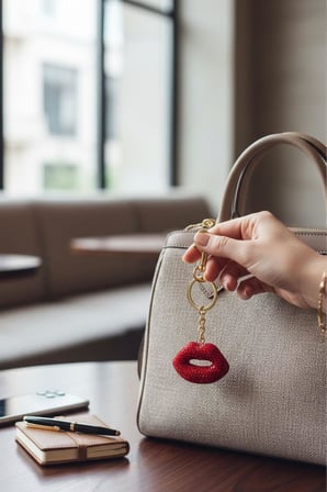Accessories Altın Ve Kırmızı Renk Dudak Figürlü Taş Detaylı Çanta Charm/ Anahtarlık