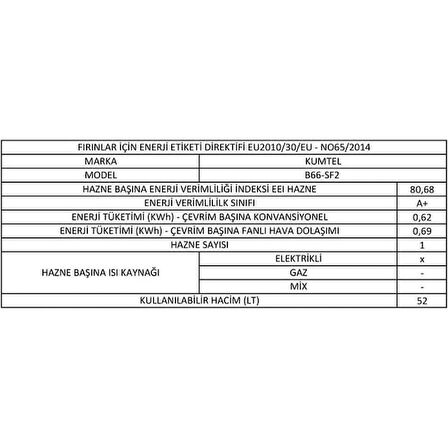 Kumtel Beyaz Cam Ankastre Fırın B66-S2 MT