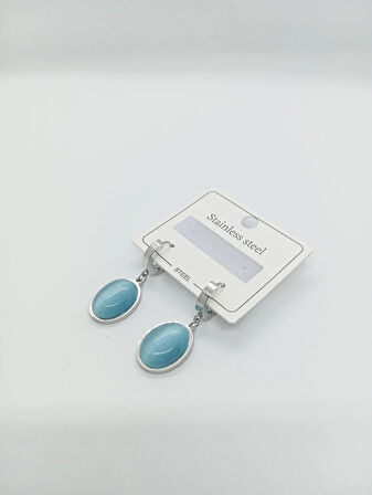 Mavi Taşlı Paslanmaz Çelik Küpe