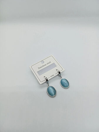 Mavi Taşlı Paslanmaz Çelik Küpe