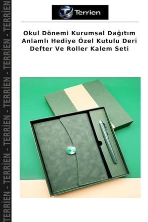 Okul Dönemi Kurumsal Dağıtım Anlamlı Hediye Özel Kutulu Deri Defter Ve Roller Kalem Seti