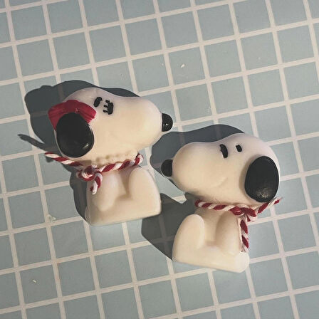 2'li Snoopy Şekilli Buhurdanlık Mum - El Yapımı Vanilya Esanslı Soya Mumu