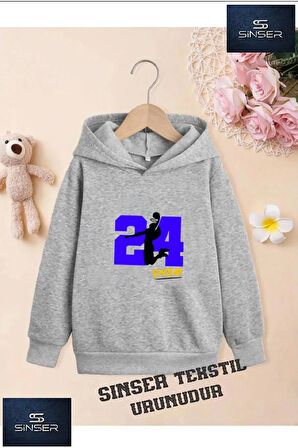 Kız/Erkek Çocuk Beyaz Kapüşonlu ''24 BASKET'' Baskılı Sweatshirt