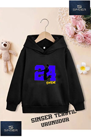 Kız/Erkek Çocuk Beyaz Kapüşonlu ''24 BASKET'' Baskılı Sweatshirt