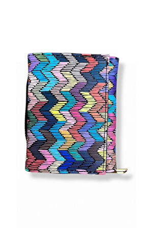 Renkli Zigzag Desenli Mini Cüzdan, Fermuarlı, Kartlık ve Bozuk Para Bölmeli, Çok Renkli