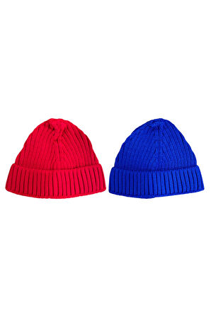 Unisex Triko Kısa Neon Mavi Renkli Takke Bere