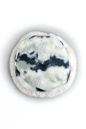 Kadın Siyah Beyaz Desenli Peluş Kova Şapka, Yumuşak Kürklü