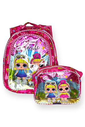 Kız Çocuk Okul Çantası Seti, Pembe Sırt Çantası ve Beslenme Çantası, Kalem Kutusu ve Kırtasiye Malzemeleri