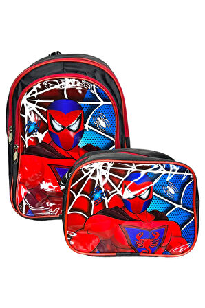 Spider-Man Okul Çantası Seti, Kırmızı-Mavi Desenli Sırt Çantası, Beslenme Çantası ve Kalem Kutusu, İlkokul Çanta Takımı