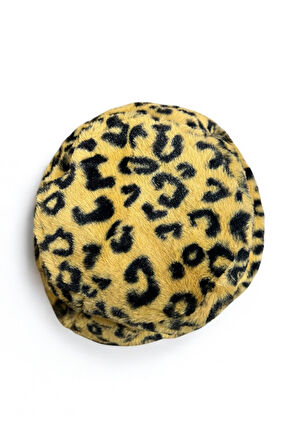 Kadın Leopar Desenli Kahverengi Peluş Bucket Kova Şapka