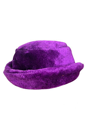 Kadın Mor Kadife Fötr Şapka, Peluş Kumaş, Klasik Stil