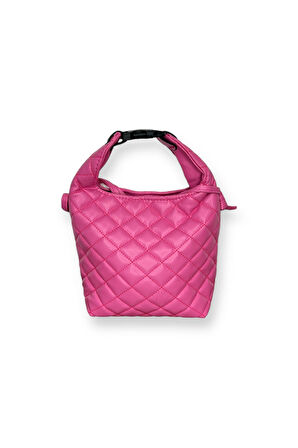 Kapitone Desenli Mini Omuz Çantası, Pembe, Ayarlanabilir Askılı, Klipsli Kapama