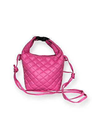 Kapitone Desenli Mini Omuz Çantası, Pembe, Ayarlanabilir Askılı, Klipsli Kapama