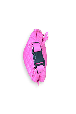 Kapitone Desenli Mini Omuz Çantası, Pembe, Ayarlanabilir Askılı, Klipsli Kapama