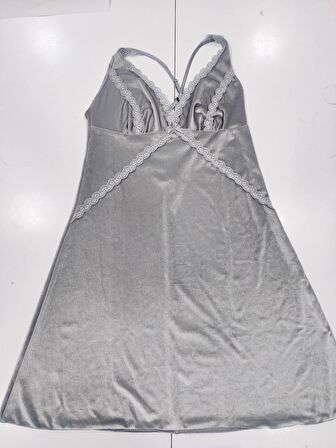 Kadın Kadife Saten Gecelik - 840 Mist