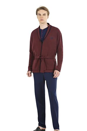 Erkek Çeyizlik Uzunkollu Pijama ve Triko Sabahlık 3'lü Set Takım 5630