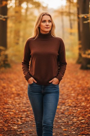 Kadın Şardonlu Örme Oversize Comfort Boğazlı Balıkçı Yaka Uzun Kollu Triko Kazak MMF2008