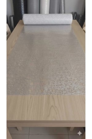 140 X 400 CM Silinebilir Lüks Masa Örtüsü Şeffaf Hasır Desen GRİ Pvc Masa Örtüsü