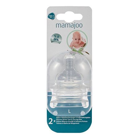 Mamajoo %0 BPA Silikon Biberon Emziği 2'li L No.3 - 12 Ay+