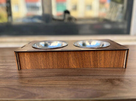 Modern Tasarımlı Ahşap Evcil Hayvan Mama Kabı
