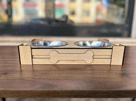 Kemik Tasarımlı Ahşap Evcil Hayvan Mama Kabı