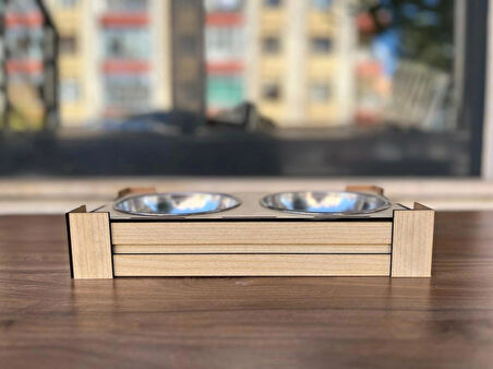 Kemik Tasarımlı Ahşap Evcil Hayvan Mama Kabı