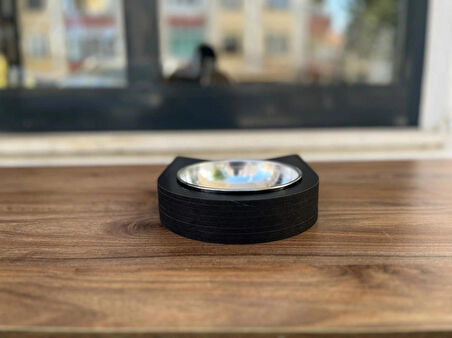 Modern Kedi Figür Tasarımlı Ahşap Evcil Hayvan Mama Kabı Tekli