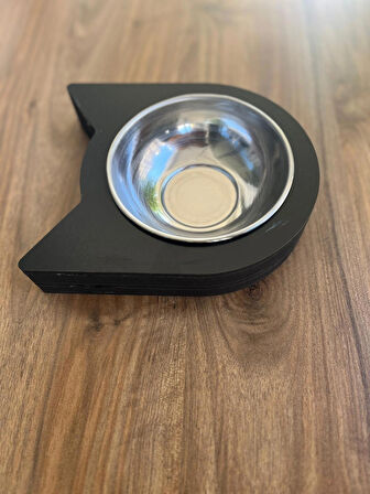 Modern Kedi Figür Tasarımlı Ahşap Evcil Hayvan Mama Kabı Tekli