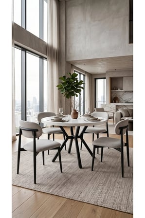 Monaco Serisi Yuvarlak Q90 4 Kişilik Mutfak Masası Takımı – 1. Sınıf Masa, Metal Ayak ve 4 Sandalye