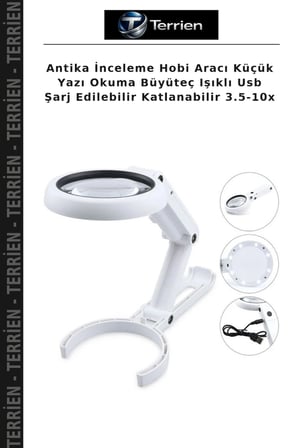 Antika İnceleme Hobi Aracı Küçük Yazı Okuma Büyüteç Işıklı Usb Şarj Edilebilir Katlanabilir 3.5-10x