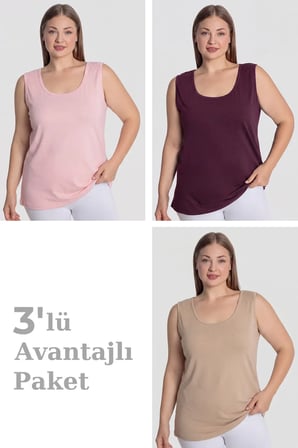 Delux Serisi Hafif Nefes Alan Kışlık Kadın Pamuklu Büyük Beden Kalın Askılı Atlet 3'lü Paket