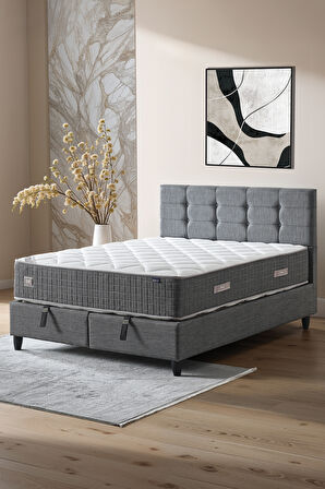 Mimoza Modeli Çift Kişilik Full Ortopedik Yataklı Sandıklı Baza ve Başlık Takımı 3 lü Set