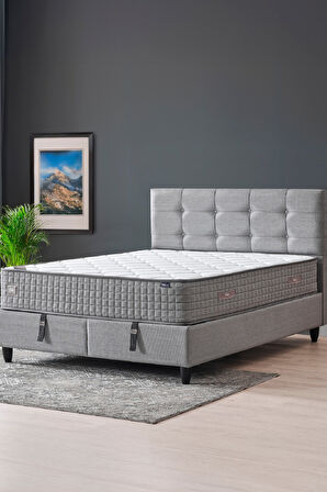 Mimoza Modeli Çift Kişilik Full Ortopedik Yataklı Sandıklı Baza ve Başlık Takımı 3 lü Set