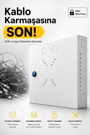 MN6 MN110DV Kilitli Metal DVR Kamera Kabin 45x35x10 cm–Duvar Tipi Güvenlik Kasa–Premium Kablo Düzenleme
