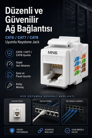 MN6 MN117C RJ45 CAT6 Keystone Jack Şase Priz Modülü 180 Derece Ağ Ethernet Bağlantı Konnektörü-4 Adet