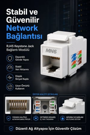 MN6 MN117C RJ45 CAT6 Keystone Jack Şase Priz Modülü 180 Derece Ağ Ethernet Bağlantı Konnektörü-4 Adet