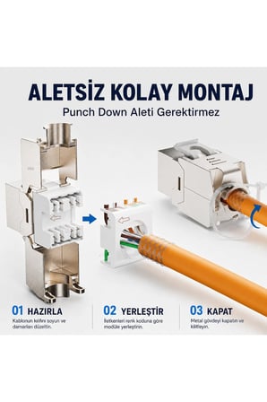 MN6 MN118X CAT7 Keystone Jack RJ45 Dişi Modül Aletsiz Metal Zırhlı FTP STP 10Gbps 600MHz 10 Adet