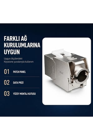 MN6 MN118X CAT7 Keystone Jack RJ45 Dişi Modül Aletsiz Metal Zırhlı FTP STP 10Gbps 600MHz 10 Adet
