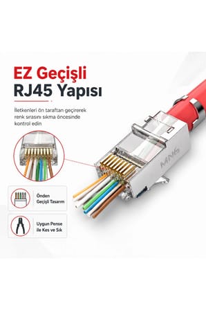MN6 MN119XF Cat7 FTP SFTP EZ RJ45 Konnektör 6 Adet Metal Gövdeli Kalın Kablo Uyumlu