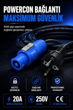 MN6 MN170PS PowerCon Power Kablo 1.5 Metre 20A 250V 3G1.0mm² Profesyonel Ses Sistem Güç Kablosu